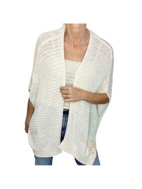 Dex oversized ivory pastel water colour boxy open front cardigan sweater S
